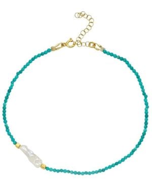 LINYA JEWELLERY Megy Beaded Anklet With Pearl Detail - Blue