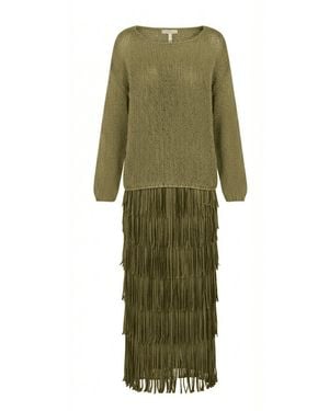 SILKERA Silk Fringe Skirt & Crochet Top Set - Green