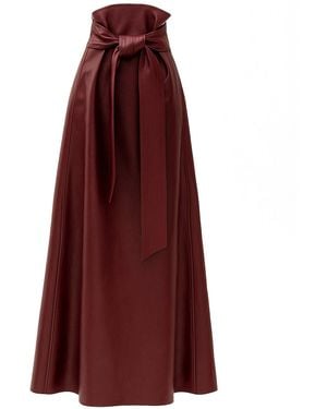 Julia Allert Faux Leather High-Waisted A-Line Skirt With Belt Burgundy - Red
