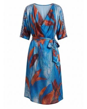 IEVA Multicolour Cowl Midi Dress With Sequins - Blue