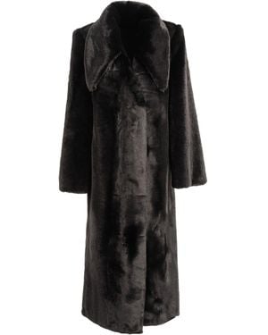KRIS MARAN Fur Maxi Coat With Oversized Collar - Black