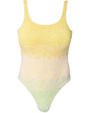 Self-Adore Ombre Hand-Beaded Embellished One-Piece Swimsuit - Yellow