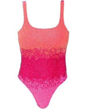 Self-Adore Ombre Hand-Beaded Embellished One-Piece Swimsuit - Pink