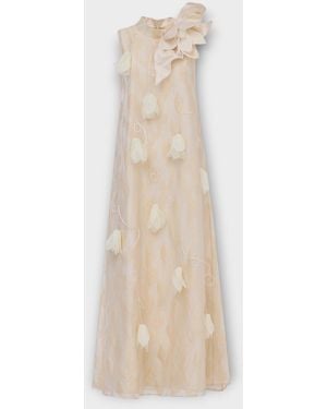 Julia Allert Ivory A-Line Flower Maxi Dress - Natural