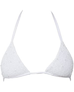 Self-Adore Forever Hand-Beaded Embellished Bikini Top - White