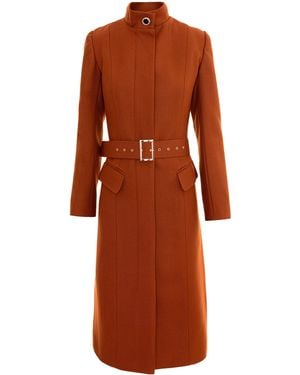 AVENUE No.29 Midi Length Wool Coat With Belt - Brown