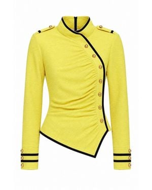 Julia Allert Fitted Asymmetrical Ruched Long Sleeve Blouse - Yellow