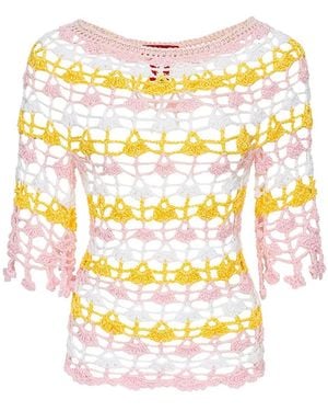 Andreeva Pastel Crochet Fitted Top With Bell Sleeves - Yellow