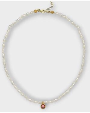 LINYA JEWELLERY Cosmic Pearl Zodiac Necklace Birthstone - Metallic