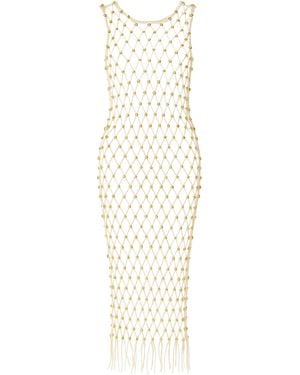 Live Kolibri Cream Hand-Woven Crochet Dress With Beads - White
