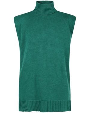 DIVINE HARMONIE Emerald Merino Wool Turtleneck Poncho - Green