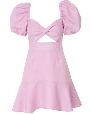 GIORGIA LUCASI Linen Mini Dress With Puff Sleeves - Pink