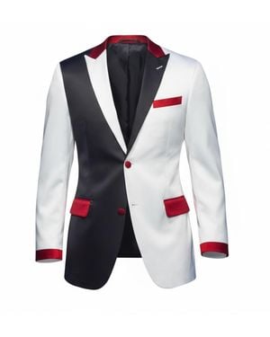 PERRY JONES Satin-Acetate Two-Tone “Scarface” Statement Tuxedo Jacket - Blue
