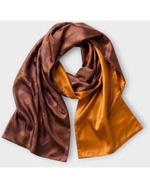 SILK & BEARS Amber & Reversible Jacquard Silk Evening Shawl - Brown