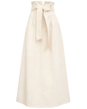 Julia Allert Ecru High Waist A-Line Long Skirt With Belt - Natural