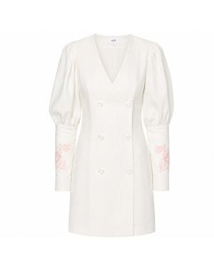 GIORGIA LUCASI Ivory Linen Blazer Dress With Rose Embroidery - White