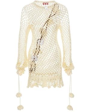 Andreeva Long Sleeve Vanilla Handmade Crochet Top-Dress - Natural