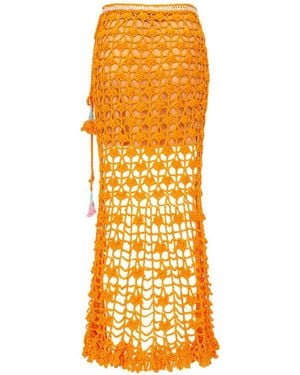 Andreeva California Poppy Handmade Crochet Midi Skirt - Orange