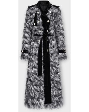 Julia Allert Textured Velvet-Detail Long Coat - Black