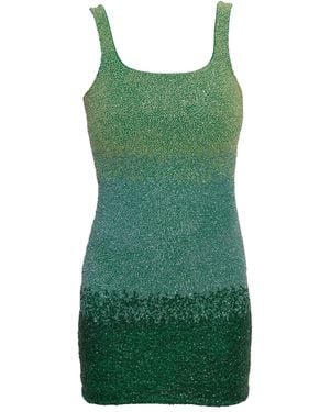 Self-Adore Ombre Hand-Beaded Embellished Mini Dress - Green