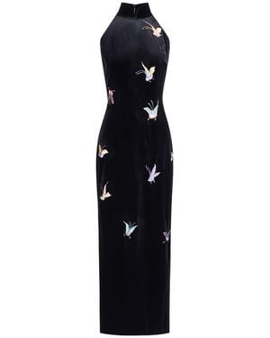 FAYWEAVER Halter-Neck Butterfly Qipao - Black