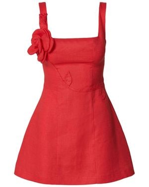 GIORGIA LUCASI Coral Linen Mini Dress With Rose Strap - Red
