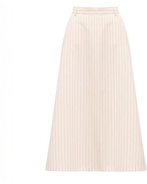 LAVIELACE Cream Pinstriped A-Line Midi Skirt - Natural