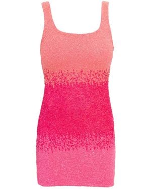 Self-Adore Ombre Hand-Beaded Embellished Mini Dress - Pink