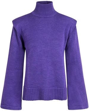DIVINE HARMONIE Merino Wool Turtleneck Sweater With Flared Sleeves - Purple