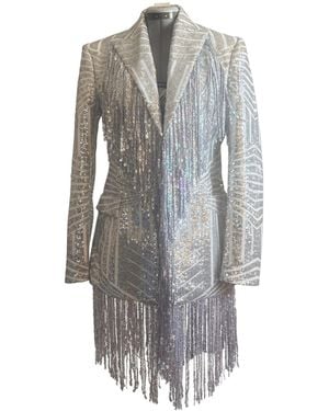 PERRY JONES Sequin Fringe Blazer Dress - Grey