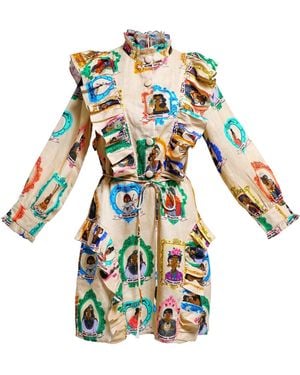 A.nty Story High Neck Frill Mini Dress - Blue