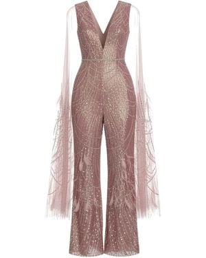 PERRY JONES Rose Crystal Cape Jumpsuit - Pink