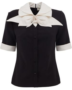Julia Allert Short Sleeve Formal Bow Blouse - Black