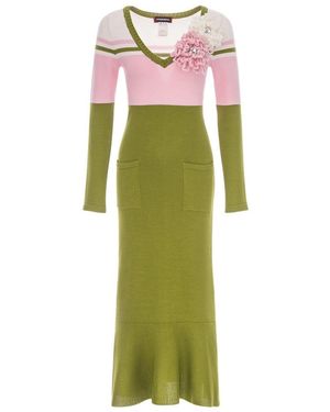 Andreeva Chrysanthemum Knit Midi Dress With Swarovski Details - Green