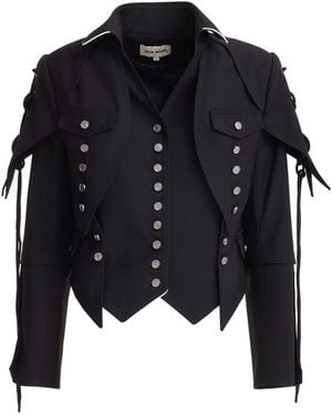 Julia Allert Designer Lace-Up Cropped Utility Jacket - Black