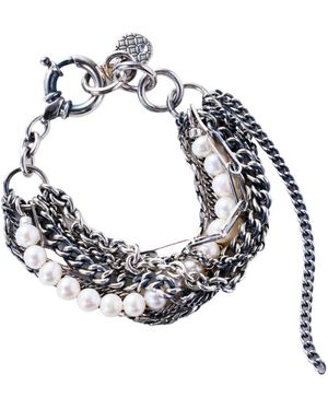 MASANA Layered Silver Bracelet With Pearls - Metallic