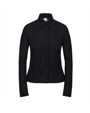 LAVIELACE Fitted Knitted Button-Up Blouse - Black