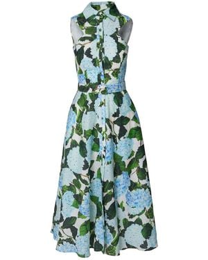 GIORGIA LUCASI Hydrangea Print Linen Midi Dress - Green
