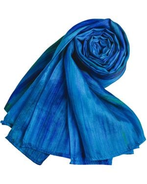 SILK & BEARS Peacock Brushstroke Scarf - Blue
