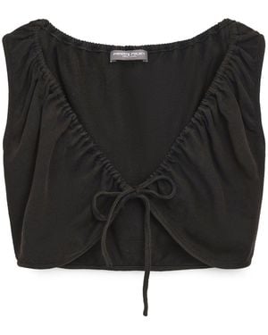 PRIVATE POLICY Washed Cotton Drawstring Crop Top - Black