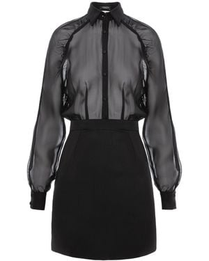 AVENUE No.29 Gathered Raglan Sleeve Viscose&Silk Mini Shirt Dress - Black