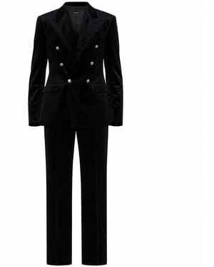 PERRY JONES Velvet Double-Breasted Suit - Black