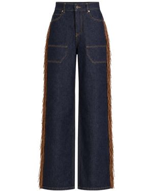 SOEUR & FRÈRES Dark Wide-Leg Fringe Denim Trousers - Blue