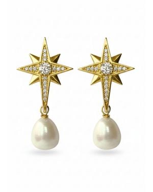 LINYA JEWELLERY Pole Star Pearl Dangle Earrings - Metallic