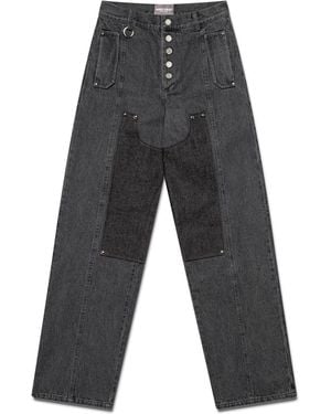 PRIVATE POLICY Washed Panel Straight-Leg Jeans - Grey