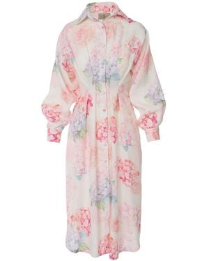 GIORGIA LUCASI Floral Linen Shirt Dress With Balloon Sleeves - Pink