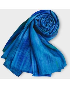 SILK & BEARS Peacock Brushstroke Scarf - Blue