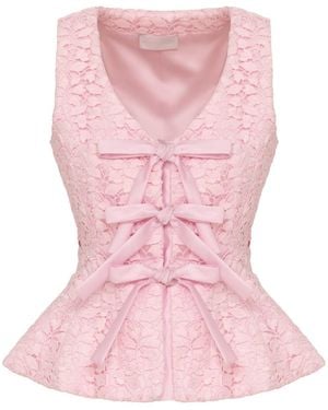 Georgette Blush Lace Bow Peplum Top - Pink