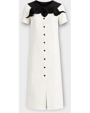 Julia Allert Straight Midi Shirt Dress With Adjustable Collar - White