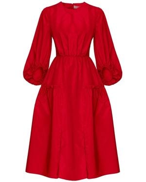 Georgette Grace Dress With Cut-Out Sleeve - Red